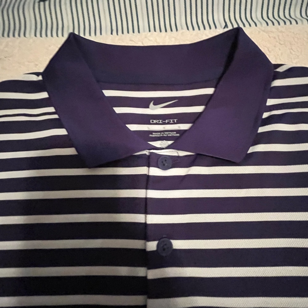 Nike Men’s Purple and White Striped Polo